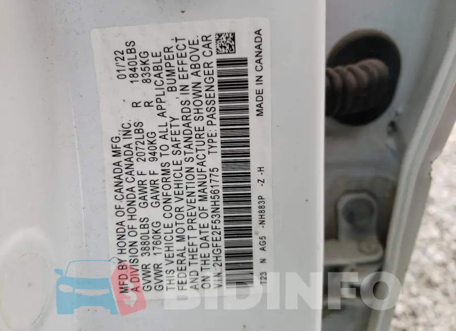 2HGFE2F53NH561775 Photo# 12