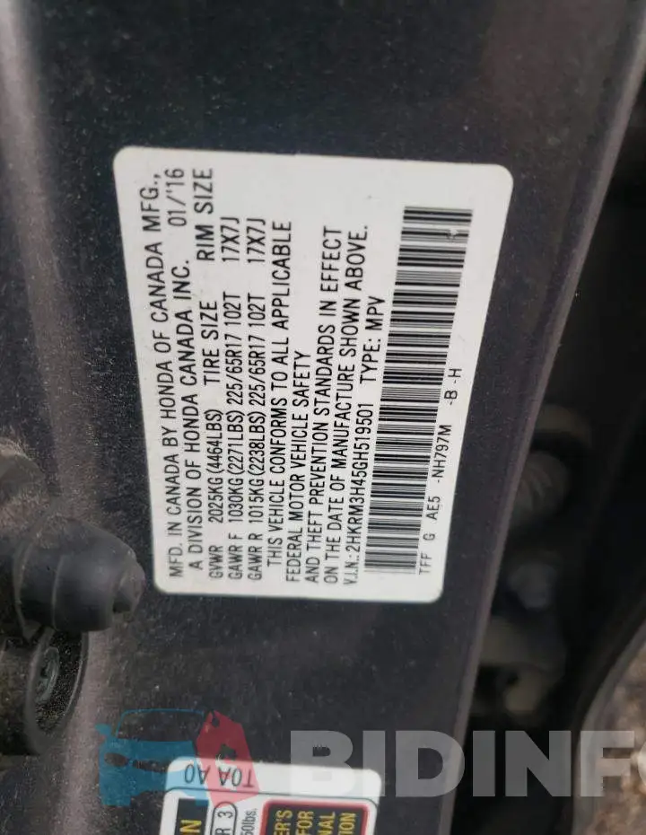 2HKRM3H45GH519501 Photo# 12