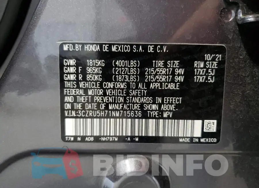 3CZRU5H71NM715636 Photo# 13
