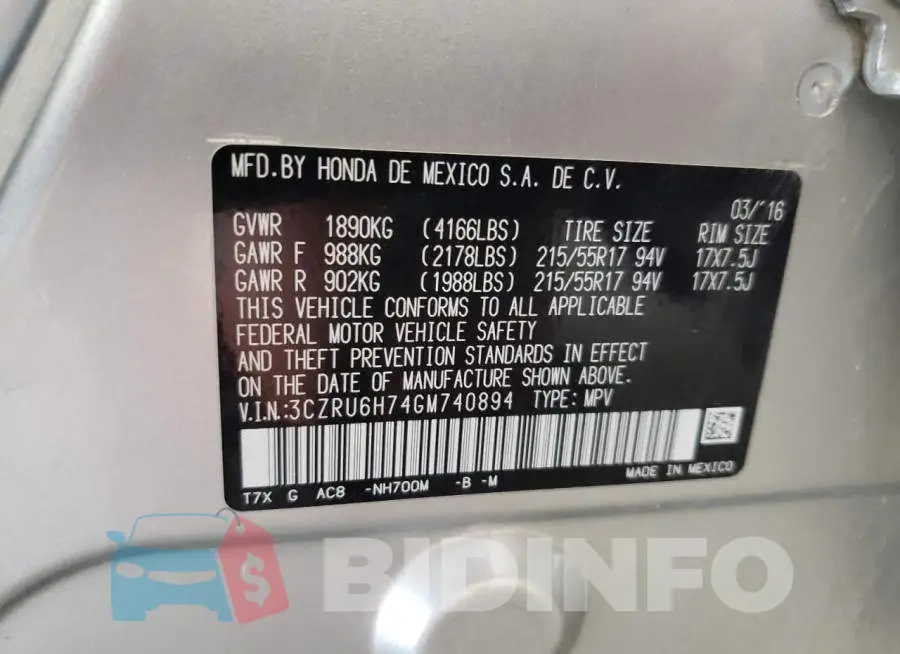 3CZRU6H74GM740894 Photo# 13