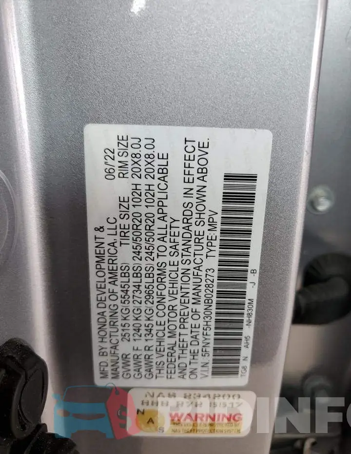 5FNYF5H30NB028273 Photo# 14