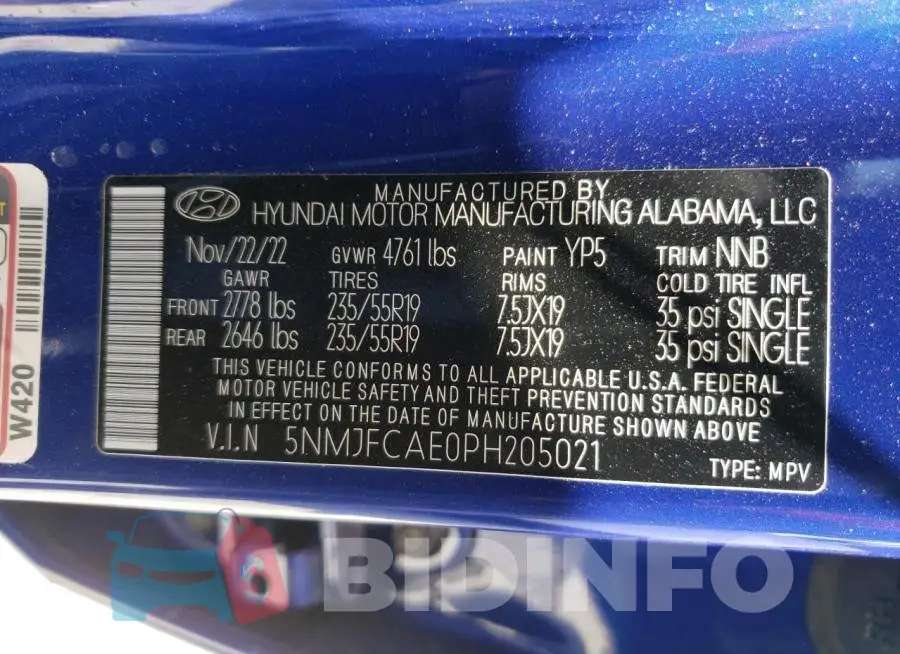 5NMJFCAE0PH205021 Photo# 12