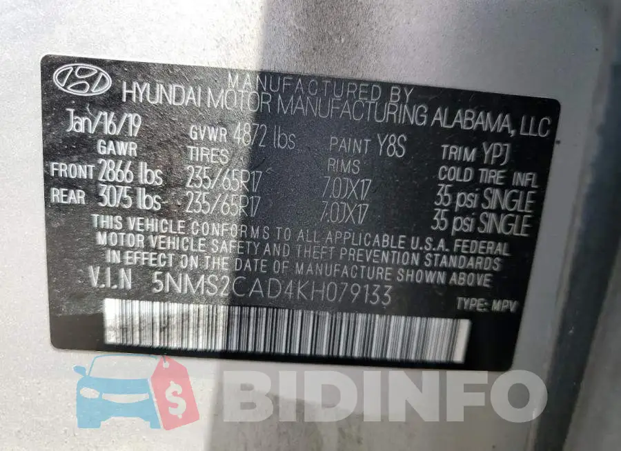 5NMS2CAD4KH079133 Photo# 13