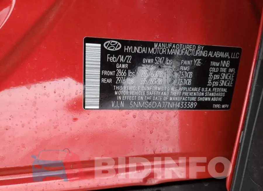 5NMS6DAJ7NH433389 Photo# 12