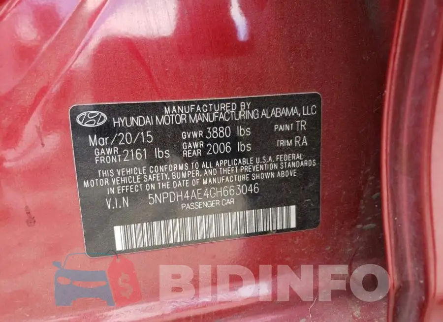 5NPDH4AE4GH663046 Photo# 12