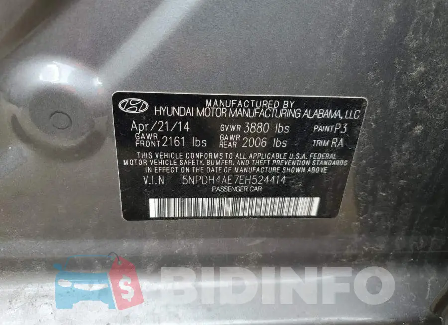 5NPDH4AE7EH524414 Photo# 12