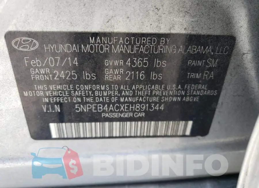 5NPEB4ACXEH891344 Photo# 12