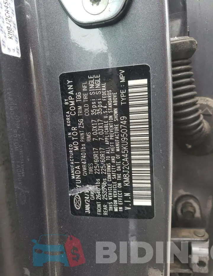 KM8J2CA45KU950749 Photo# 13