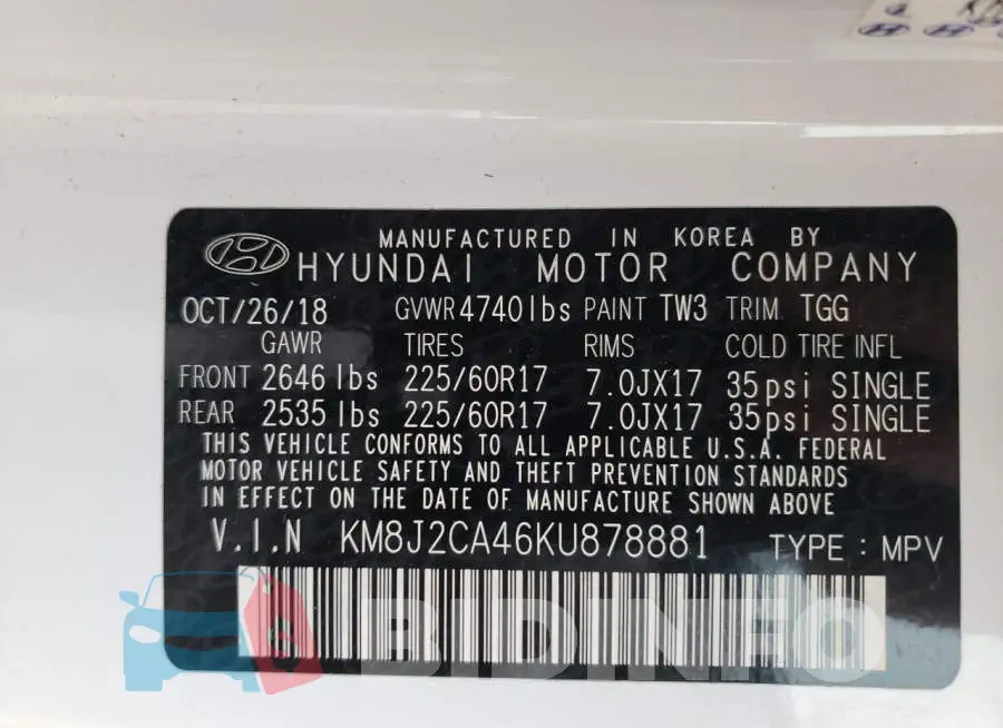 KM8J2CA46KU878881 Photo# 13