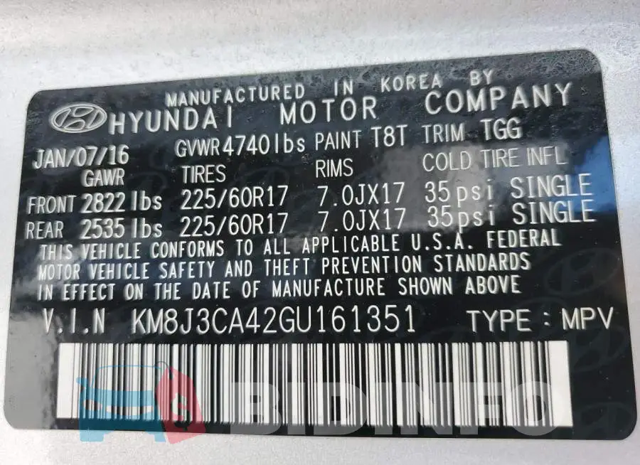KM8J3CA42GU161351 Photo# 13