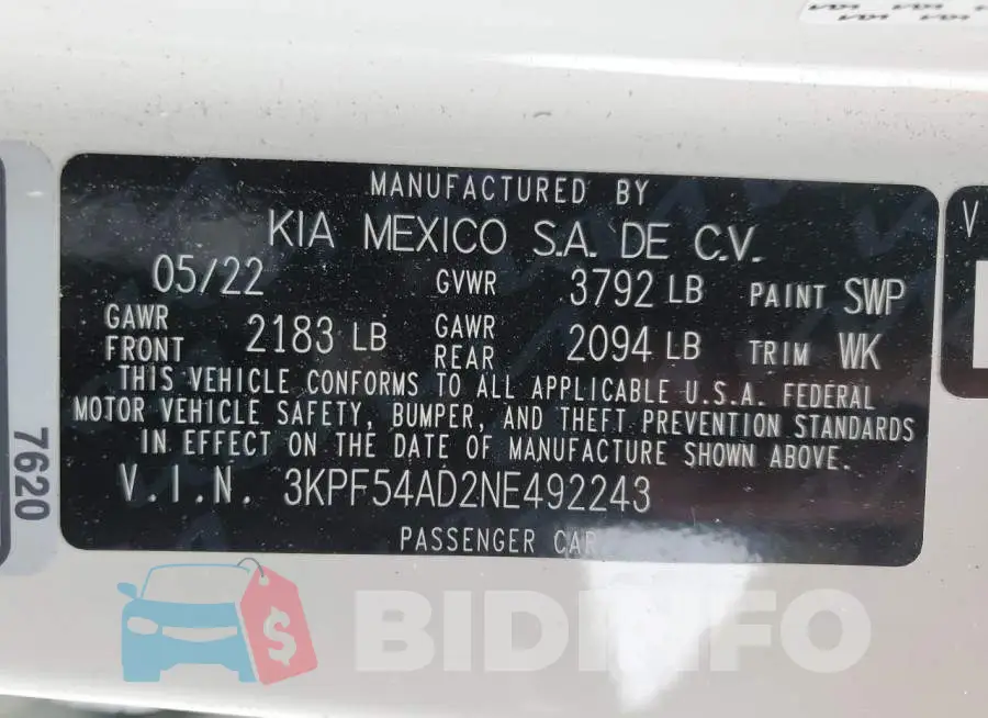 3KPF54AD2NE492243 Photo# 12