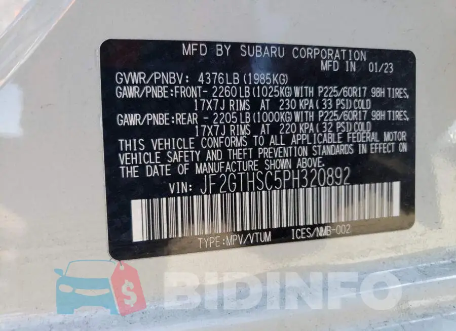 JF2GTHSC5PH320892 Photo# 12