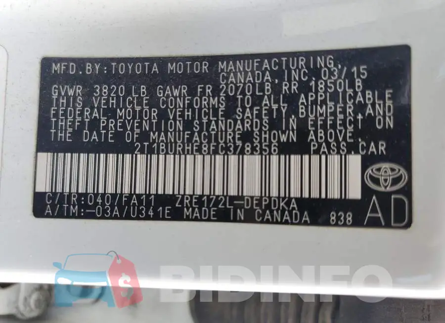 2T1BURHE8FC378356 Photo# 12