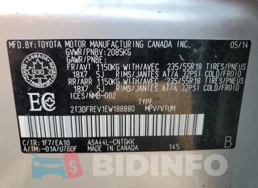 2T3DFREV1EW188880 Photo# 13