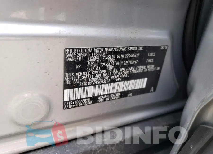 2T3G1RFV7KW063632 Photo# 13