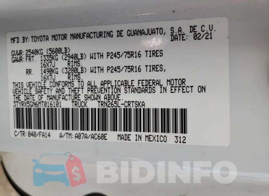 3TYRX5GN6MT016101 Photo# 12