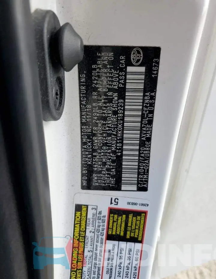 4T1B11HK0KU189239 Photo# 13