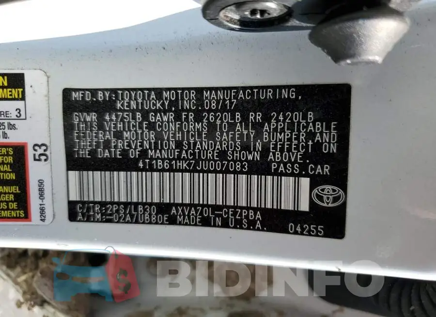 4T1B61HK7JU007083 Photo# 13