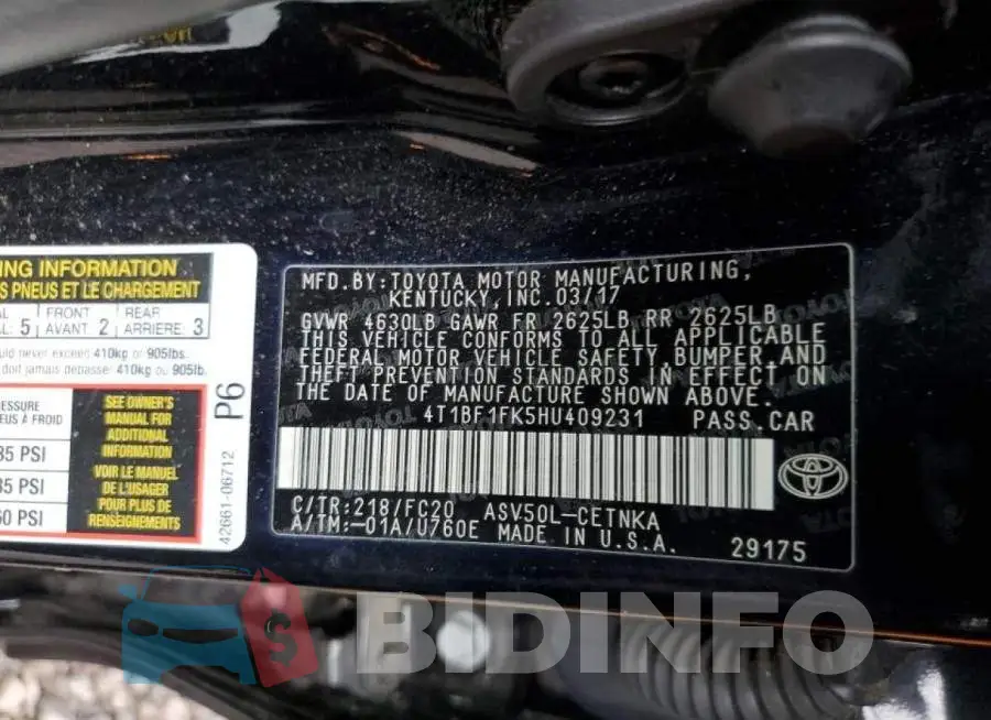 4T1BF1FK5HU409231 Photo# 12