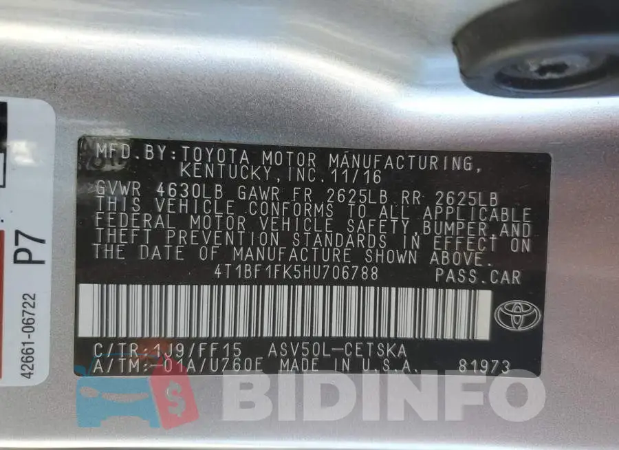 4T1BF1FK5HU706788 Photo# 13