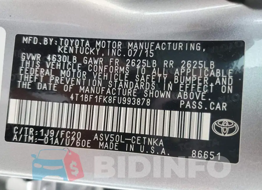 4T1BF1FK8FU993878 Photo# 13