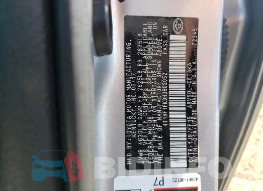 4T1BF1FK9HU802052 Photo# 12