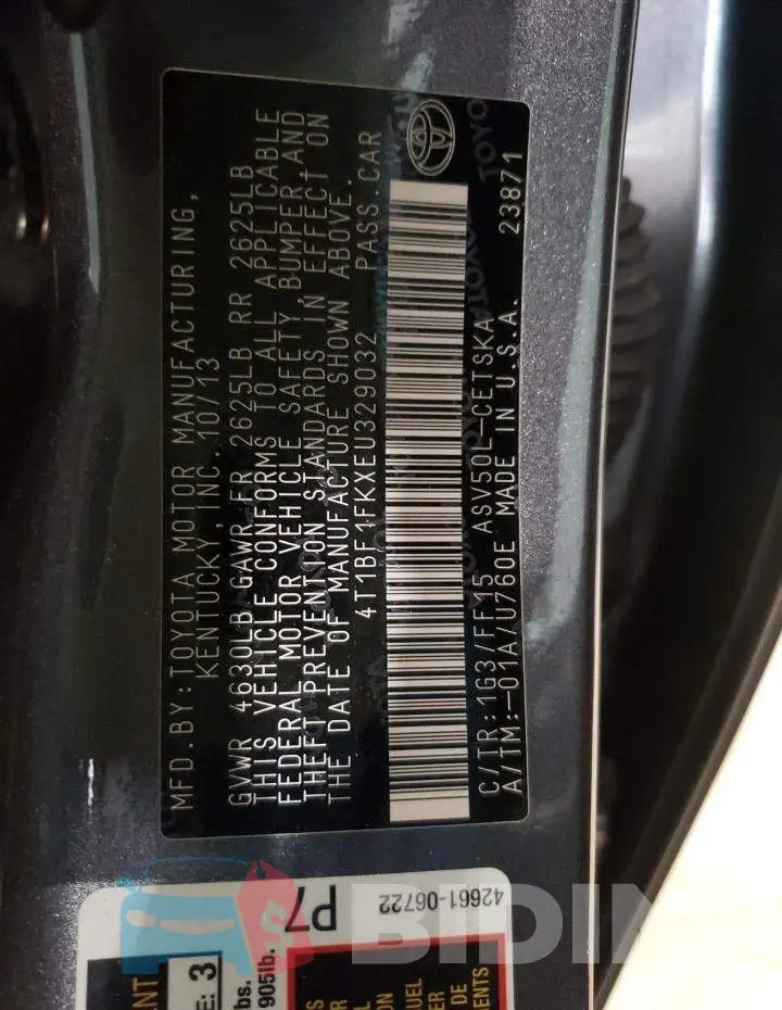 4T1BF1FKXEU329032 Photo# 10