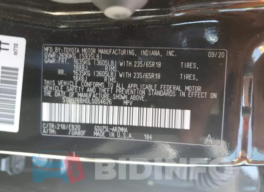 5TDHZRBH0LS054626 Photo# 13