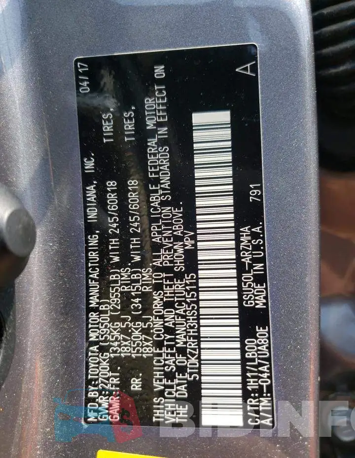 5TDKZRFH3HS515115 Photo# 13