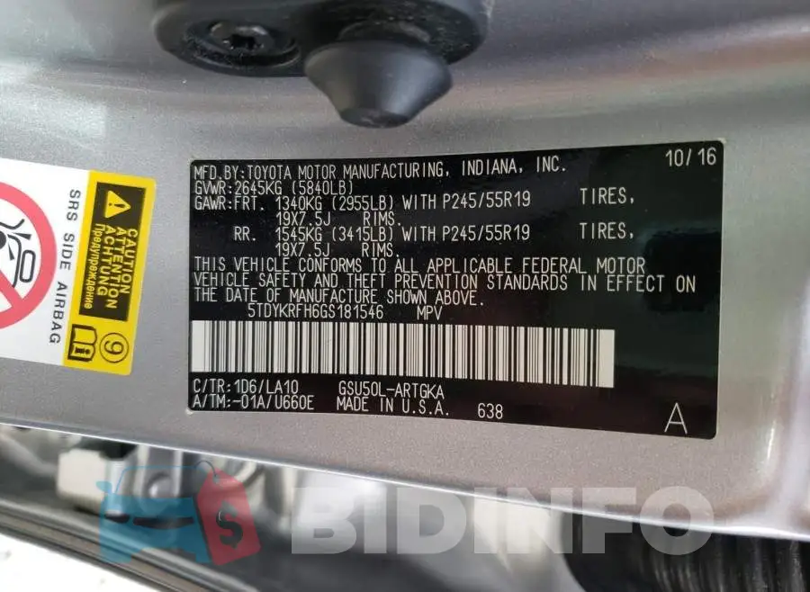 5TDYKRFH6GS181546 Photo# 10