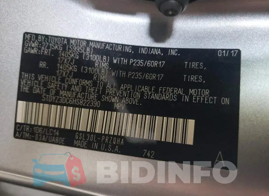 5TDYZ3DC6HS822390 Photo# 14