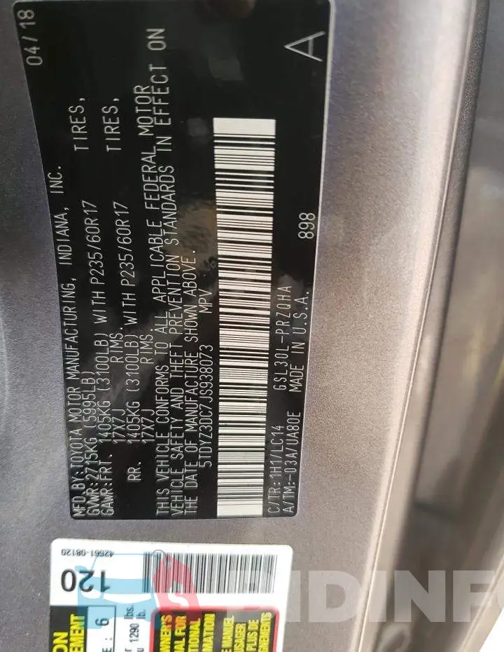 5TDYZ3DC7JS938073 Photo# 13