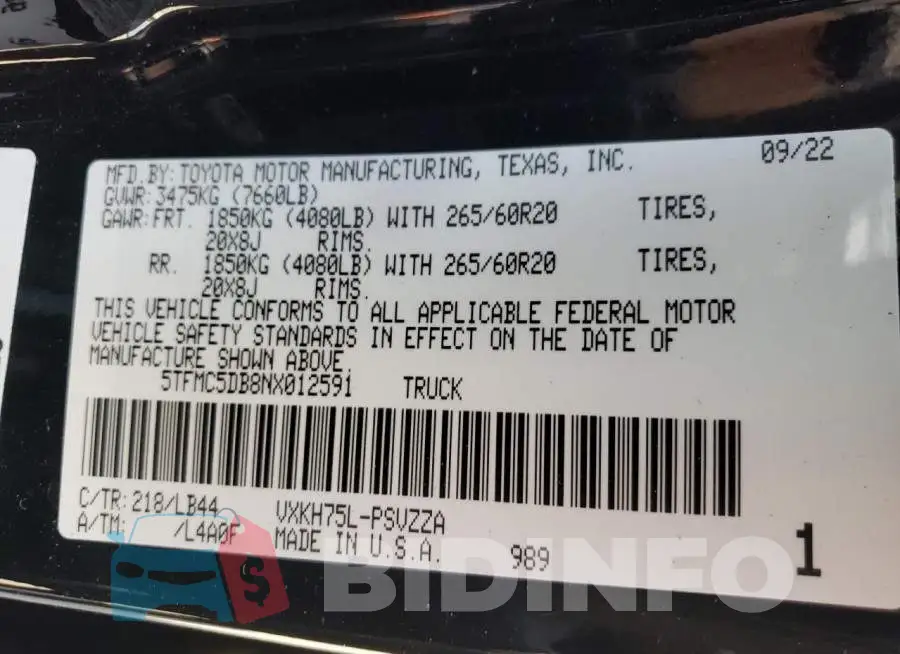 5TFMC5DB8NX012591 Photo# 12
