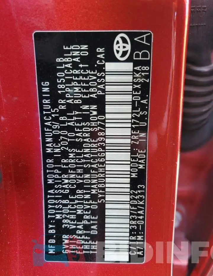 5YFBURHE6GP398770 Photo# 12