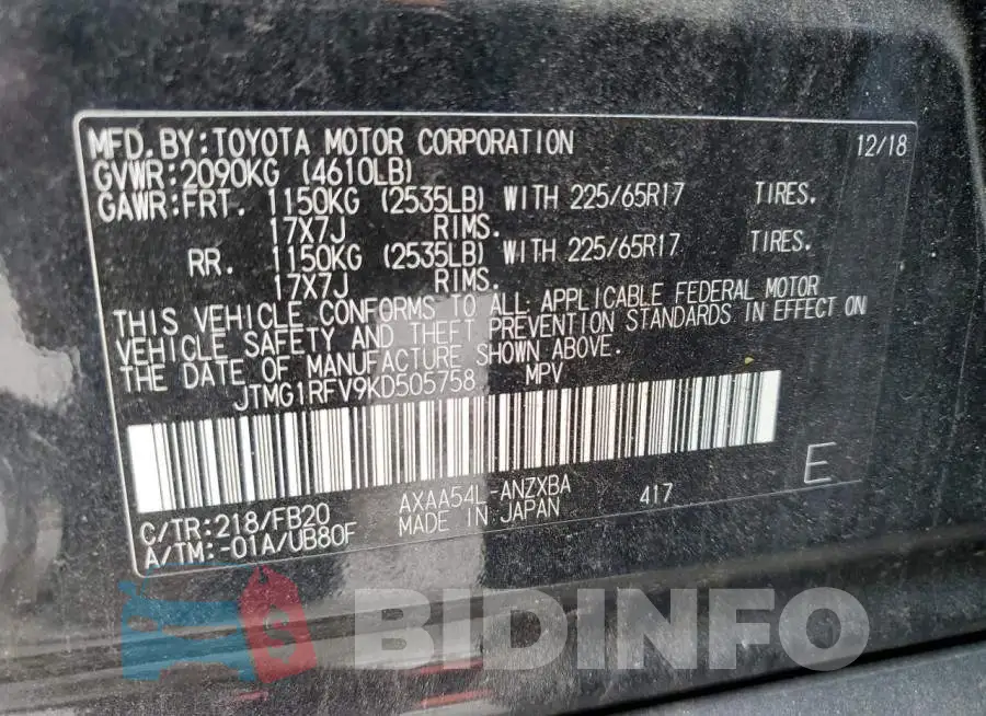 JTMG1RFV9KD505758 Photo# 14