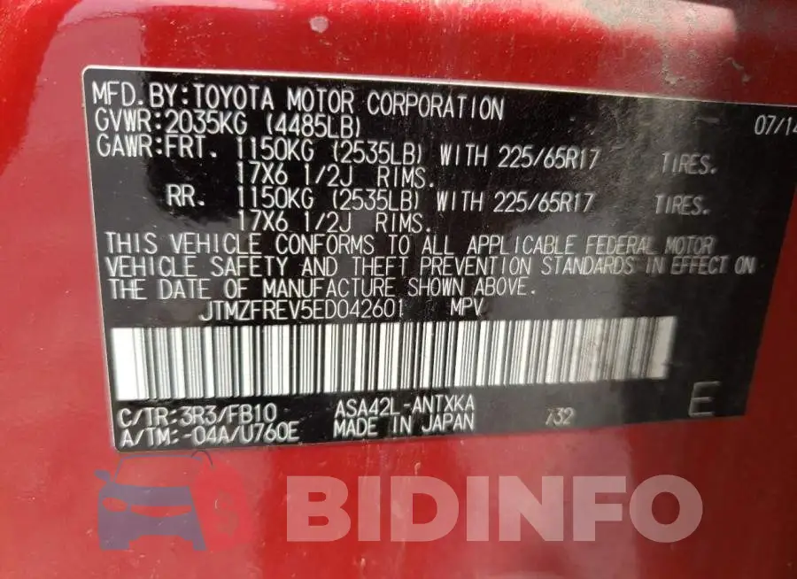 JTMZFREV5ED042601 Photo# 13