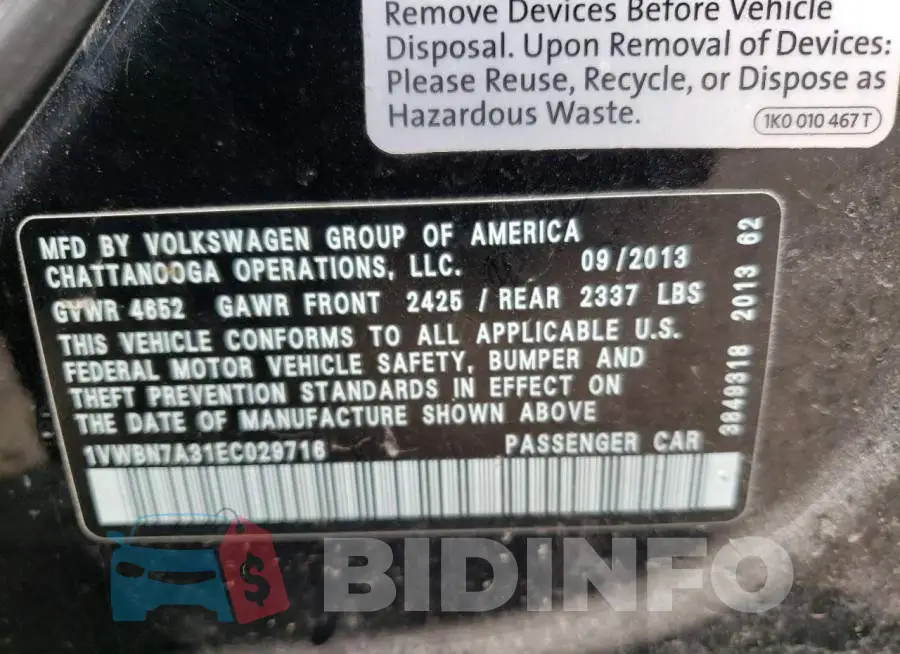 1VWBN7A31EC029716 Photo# 12