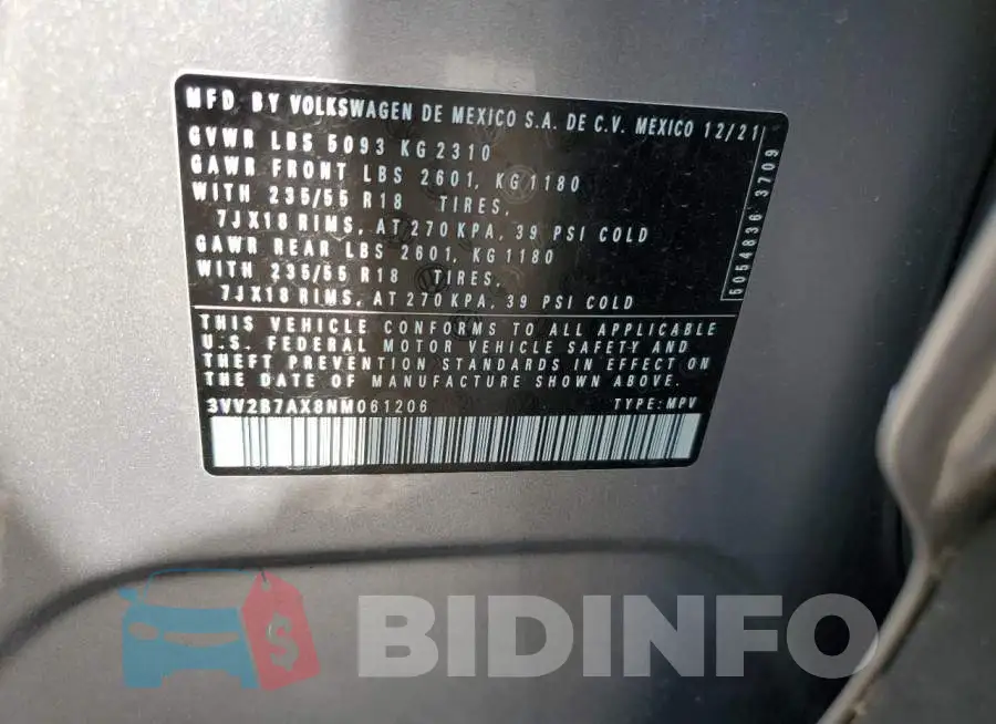 3VV2B7AX8NM061206 Photo# 13