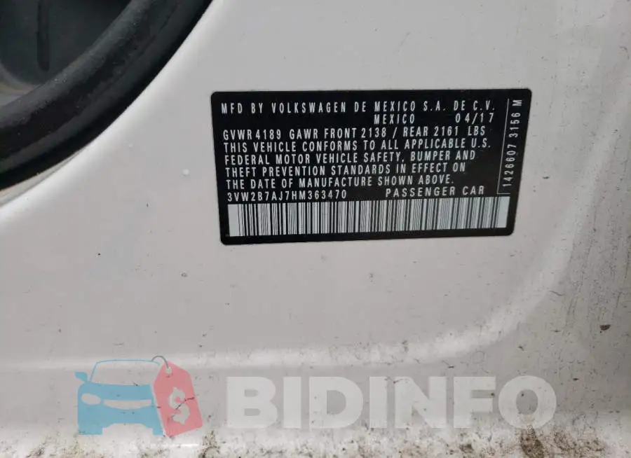 3VW2B7AJ7HM363470 Photo# 13