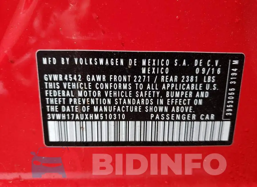 3VWH17AUXHM510310 Photo# 12