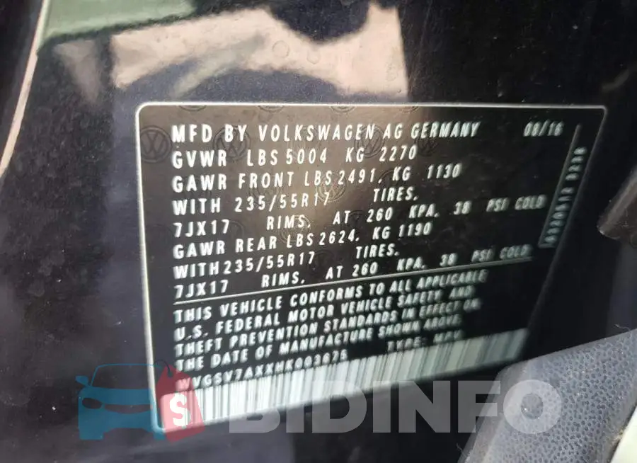 WVGSV7AXXHK003675 Photo# 13