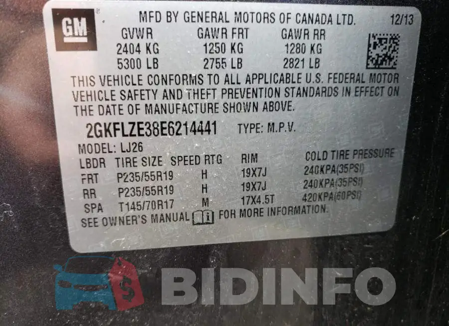 2GKFLZE38E6214441 Photo# 13