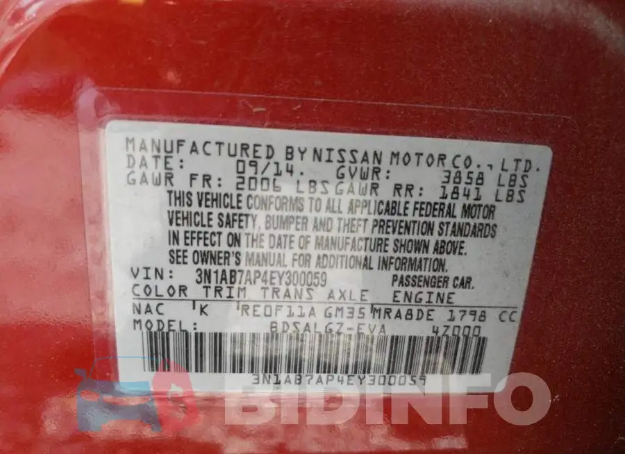 3N1AB7AP4EY300059 Photo# 13