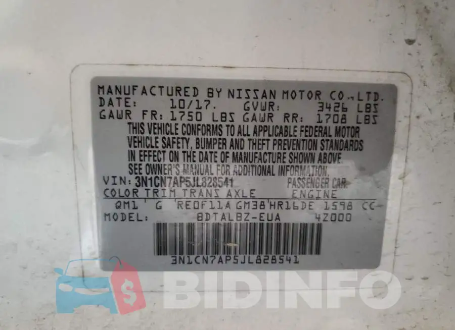 3N1CN7AP5JL828541 Photo# 13