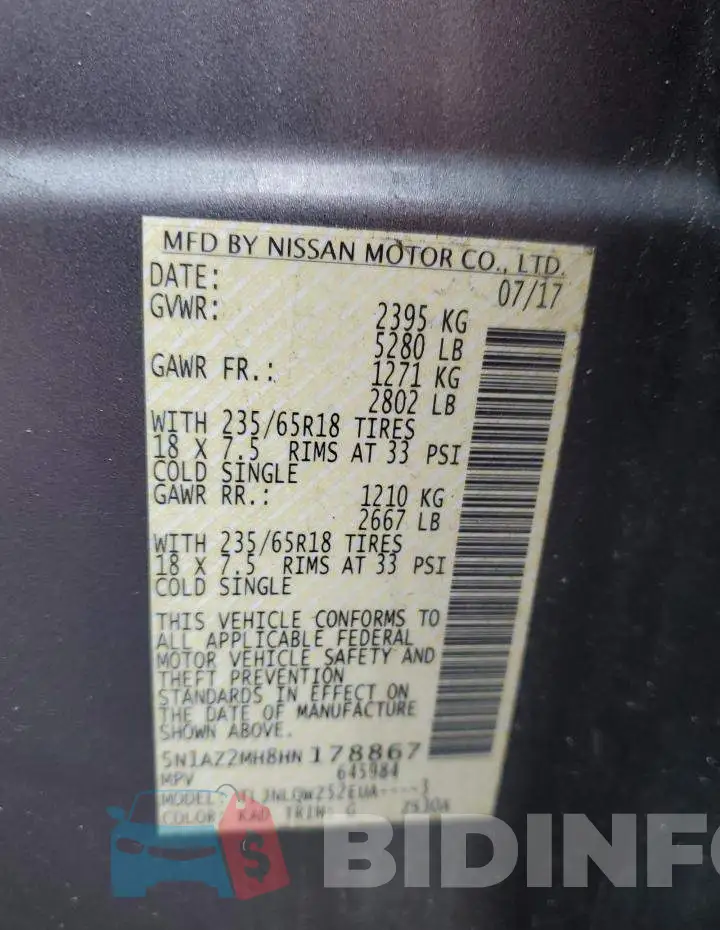 5N1AZ2MH8HN178867 Photo# 13