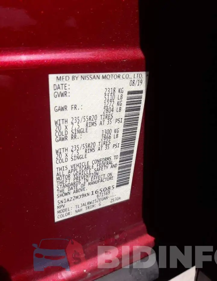 5N1AZ2MJ9KN165085 Photo# 12