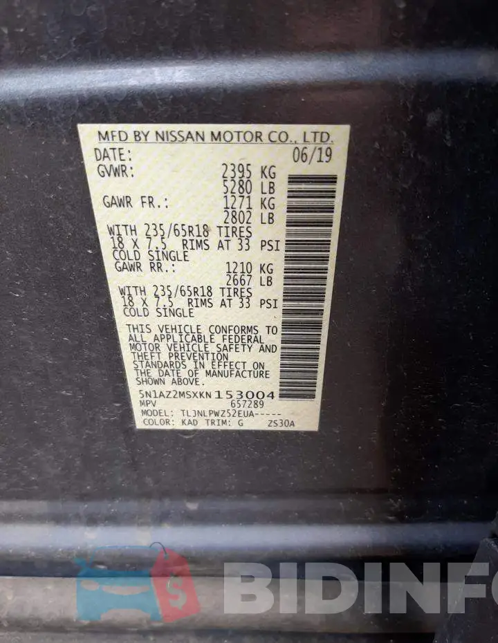 5N1AZ2MSXKN153004 Photo# 13