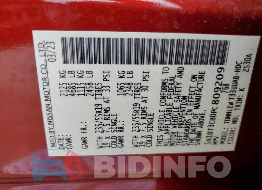 5N1BT3CB0PC809209 Photo# 14