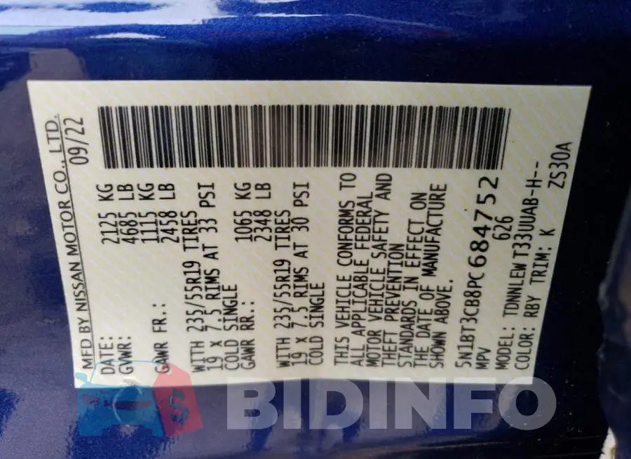 5N1BT3CB8PC684752 Photo# 13