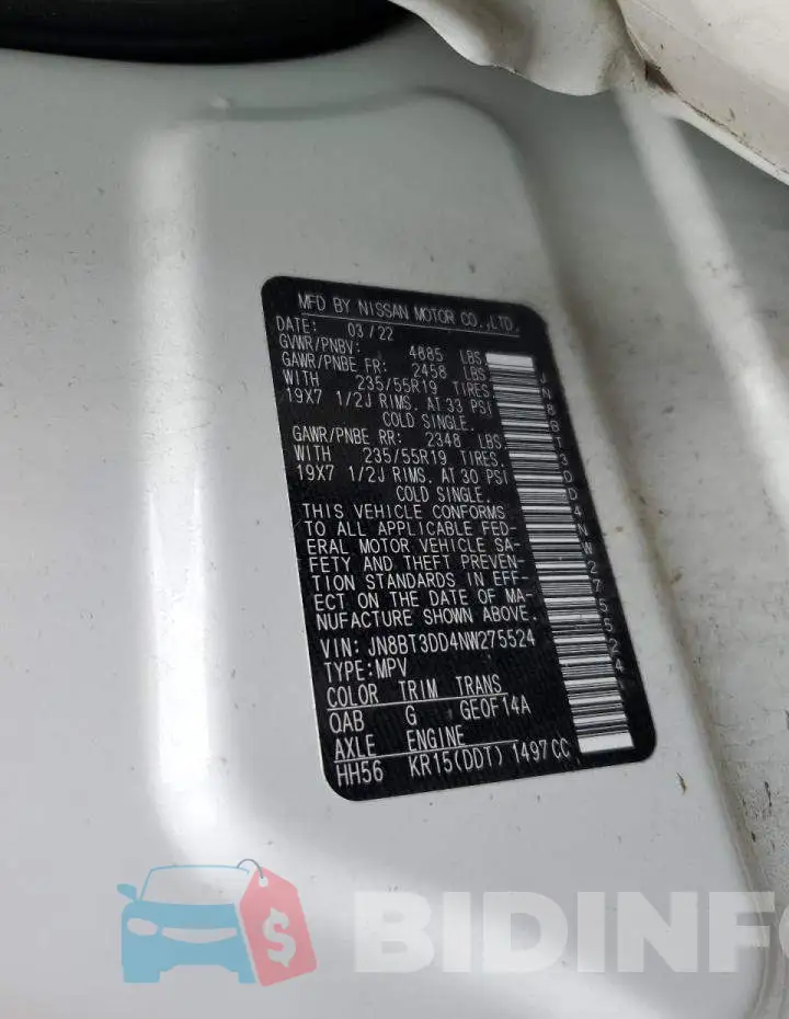 JN8BT3DD4NW275524 Photo# 13